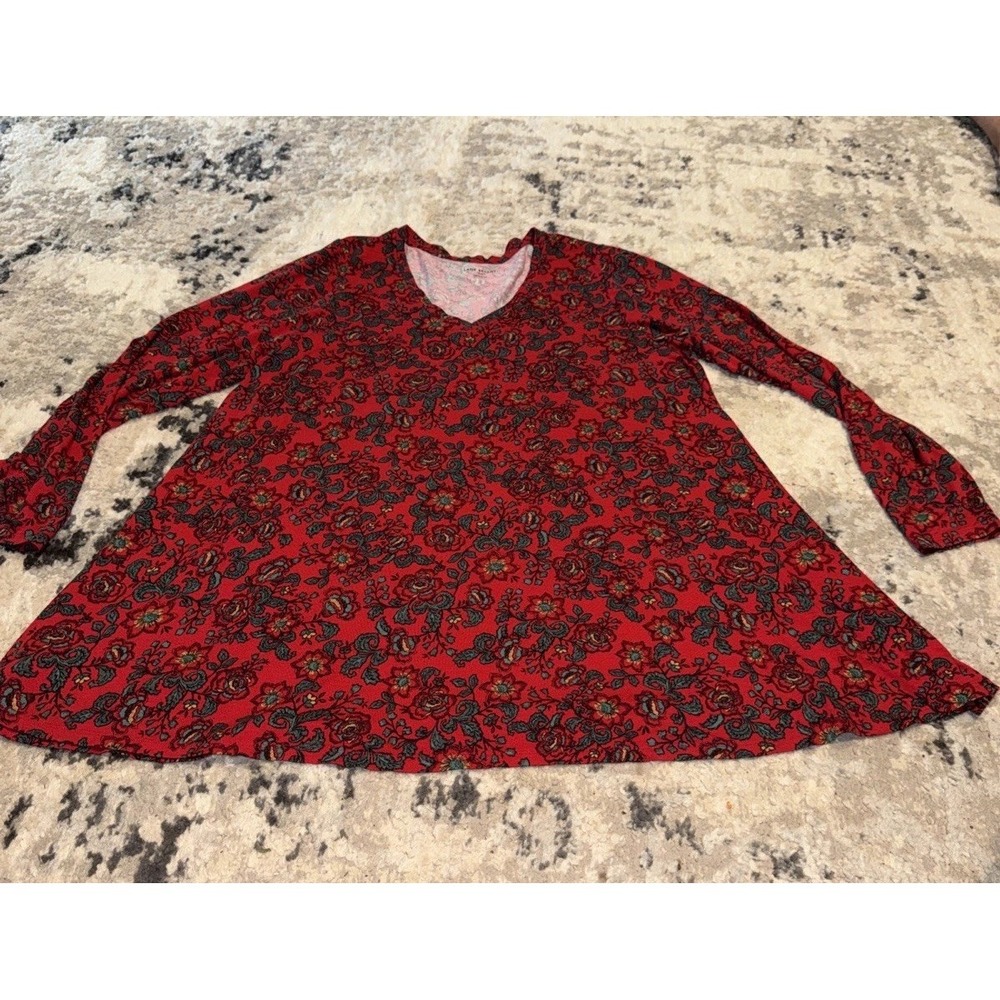 Lane Bryant Womens Plus Sz 18-20 Red Multi Floral Long Sleeve V-neck Shirt